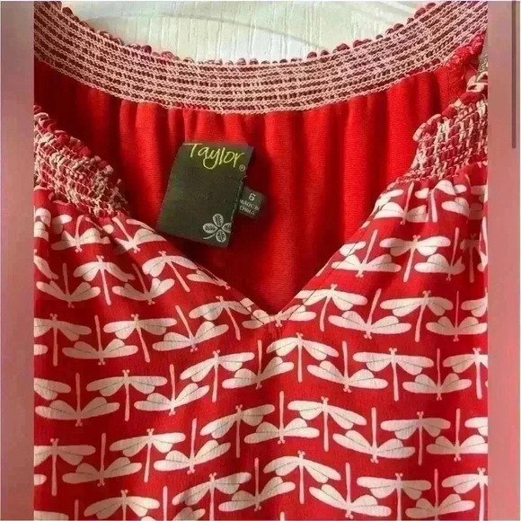 Taylor Dragonfly Print Dress Size 6 white and red color - Picture 2 of 14